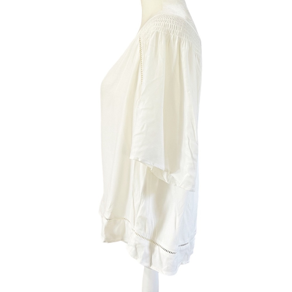 Ella Moss Light Cream Loose Short Sleeve V-Neck Tunic Top Size M - Picture 2 of 6